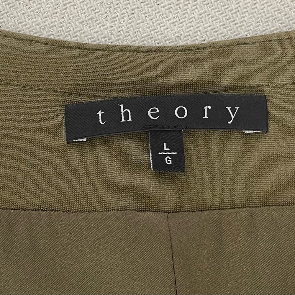 Theory Yaisa Pryor Leather Sleeve Blazer Jacket Olive Green & Black Large - Picture 13 of 16